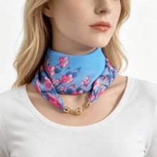 1pc Women's Magnetic Buckle Scarf, Ditsy Floral Lightweight Translucent Chiffon Neck Scarf, Decorative Travel & Photography Clothing Accessory, Slouchy Quick & Easy Tie Scarf, Ditsy Floral Pattern Print With Exquisite Scarf Buckle Decoration, Suitable For Daily Commute, Casual, Party, Travel, Photography, Minimalist & Fashion Style, Very Lightweight, More Suitable As A Decorative Accessory - Multicolor - View 15