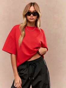 Oversized Heavy T-Shirt Modern Streetwear Essential Boxy Cut Casual Summer Basic Loopback Top Ultra Soft Minimalist Urban Fashion Staple-Unisex Summer Casual Vintage Cotton Printed T-Shirts For Couples - 紅色 - 查看 7