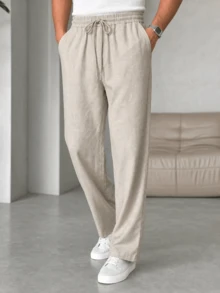 GRDR Men's Straight Leg Casual Pants, Japanese Slouchy, Elastic Waist With Drawstring - Apricot - View 7