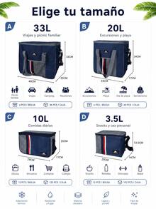 Esta bolsa térmica portátil de gran capacidad es práctica y abriga, lo que la hace ideal para familias y estudiantes.Ligera y fácil de transportar, se puede usar para picnics, la playa, acampar y el trabajo.Mantiene los alimentos calientes o fríos y cuenta con un revestimiento de papel de aluminio. - Bolsa de hielo con bloques de color gris y azul. - Ver 7