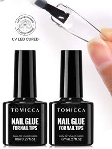 TOMICCA 2pcs/Pack 8ml Fake Nail Glue, LED/UV Light Fast Curing, Soak-Off Removable, Long-Lasting Adhesion, Suitable For DIY Nail Art Home And Salon - Clear - View 10