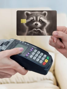1pc Cute Raccoon Pattern Credit Card Sticker, Heartwarming Pet Couples's Gift For Valentine's Day, Birthday Party, Made Of PVC Material, Fingerprint-Proof, Scratch-Resistant, Suitable For Men, Women, Couples To Decorate Debit/Credit Cards, Campus Cards, Transportation Cards - Type a - View 1