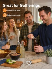 Wooden Handle Stainless Steel Bottle Opener, Manual Beverage Cap Opener With Ergonomic Grip, Handy Kitchen & Dining Tool For Home, Restaurant & Gathering Use - View 7