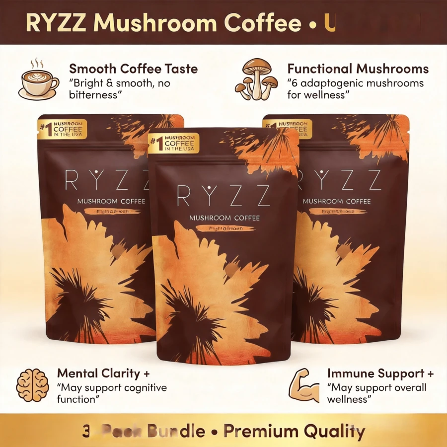 Mushroom Medium Roast Coffee USDA Organic With 6 Adaptogenic Mushrooms, USA Grown Instant Coffee For Better Energy, Focus Digestion Immunity With Lions Mane & Turkey Tail 30 Servings - 1 Pack - View 1