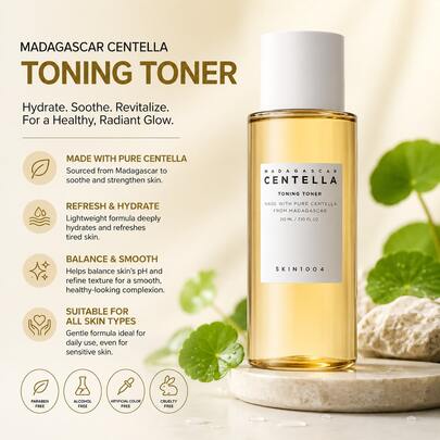  SKIN1004 Centella Toning Toner 7.10 Fl.Oz, 210ml, Korean Face Toner With Madagascar Centella Asiatica & Hyaluronic Acid For Hydrating, Soothing And Moisturizing, PHA Exfoliator, Korean Skin Care