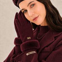 Women's Touch Screen Thermal Gloves With Lining, Warm Velvet, Stylish, For Winter And Cold Weather. - 紫紅色 - 查看 2