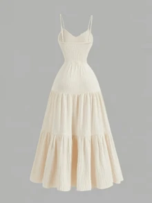 Fashionable Women's Dress With Thin Straps And Ruffles - White - View 4