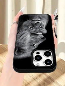 1個黑色霧面相擁獅子極簡個性化TPU防震全包覆手機殼，適用於Apple 17, 16, 15, 14, 13, 12, 11 Pro Max, Air - 彩色 - 查看 3