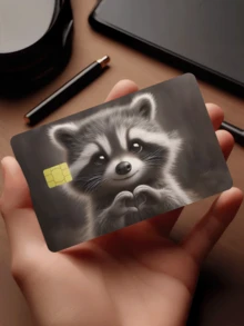 1pc Cute Raccoon Pattern Credit Card Sticker, Heartwarming Pet Couples's Gift For Valentine's Day, Birthday Party, Made Of PVC Material, Fingerprint-Proof, Scratch-Resistant, Suitable For Men, Women, Couples To Decorate Debit/Credit Cards, Campus Cards, Transportation Cards - Type a - View 3