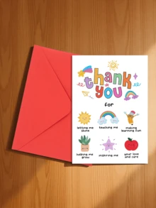 1pc Teacher's Day Thank You Card With Envelope - Kindergarten Teacher Appreciation Gift, "Thank You For Helping Me Grow" Message, Rainbow, Sun And Education Symbols Design, Perfect Gift For Teachers And School Staff On Teacher's Day - Sets - View 5