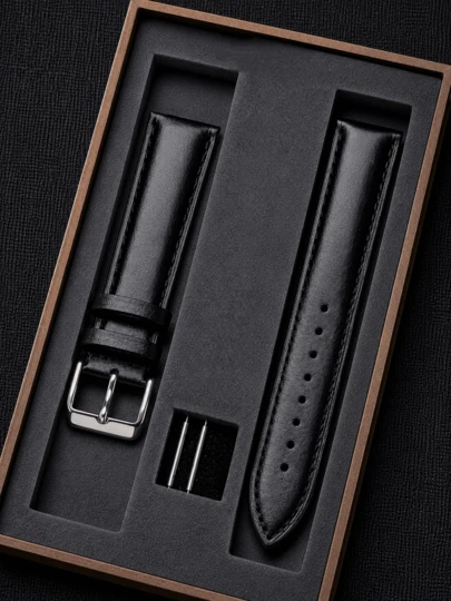18mm, 20mm, 22mm Solid Color Textured PU Replacement Watch Strap, Comes With Wooden Watch Strap Storage Box, Suitable For Samsung Galaxy Watch, Citizen And Other Unisex Watches, Christmas & Birthday Gift