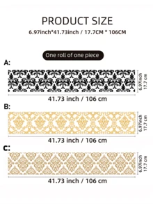 SUPSTICKER 1PC Black Baroque Damask Stair Riser Stickers, Peel And Stick Removable PVC Decals For Staircase Makeover, 3 Patterns, 6.97 X 41.73 In - 1PC - View 3