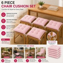 Made In Turkey, Available In 4-Piece And 6-Piece Sets, Polyester Chair Cushions, Soft, Machine Washable And Durable, Suitable For Daily Use, 40*40cm, Fits Dining Room, Kitchen, Garden, Office And Cafe Chairs - Pink - View 1