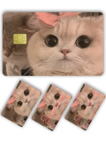 1pc Cute Bow Tie Cat Credit Card Sticker, Adorable Pet Party Birthday Gift, PVC Material Anti-Fingerprint Anti-Scratch Durable Skin, Suitable For Men, Women, Couples, Fits Small Chip Cards, Bank Cards, Credit Cards, Transportation Cards, Student ID Cards For DIY - Type a - View 3