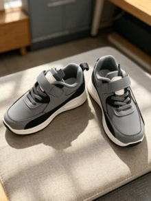 Sapatos desportivos casuais infantis com blocos de cor, sola com absorção de choque, antiderrapante e resistente ao desgaste - Cinza - Ver 1
