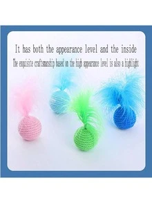 2pcs Dual-Color Sound-Making Feather Paper Rope Balls, Cat Toys, Chewing And Scratching Toy For Self-Entertainment And Boredom Relief, Random Color, Artificial Feathers, No Battery Required, Pet Supplies - Multicolor - View 2