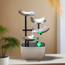 新款鐵藝輕奢工藝招財水景噴泉裝飾品，水循環舒壓療癒室內客廳裝飾，開幕禮物 - 銀色 - 查看 3