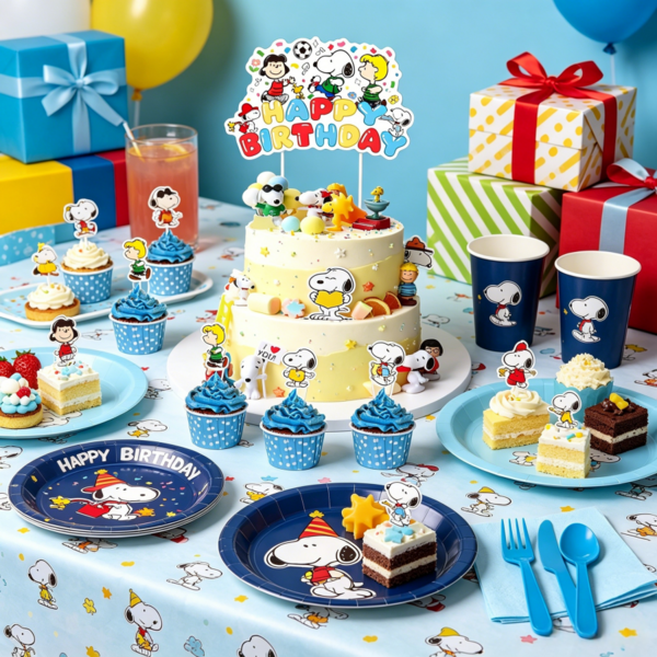 SNOOPY 節日生日主題派對裝飾用品套裝，可愛藍色小狗主題派對餐具生日裝飾用品