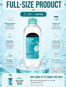 Desmaquillante Multi-Efecto Maybelline (Tipo Refrescante), Muestra 95ml/Tamaño Completo 400ml, Limpieza Eficiente, Suave Calmante & Hidratante - Desmaquillante multiefecto Maybelline (tipo refrescante) - Ver 5