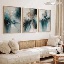 3pcs Set Elegant Turquoise And Gold Abstract Canvas Wall Art Prints - Waterproof, Modern Wall Decor For Living Room, Bedroom, Office And Dorm, Indoor And Outdoor Use, Contemporary Abstract Art Waterproof Canvas Wall Decor, Living Room Wall Decor, Canvas Wall Art, Fashionable Girl Art, Inspirational Quote Art, Home Decor, Canvas Hanging - A - View 3