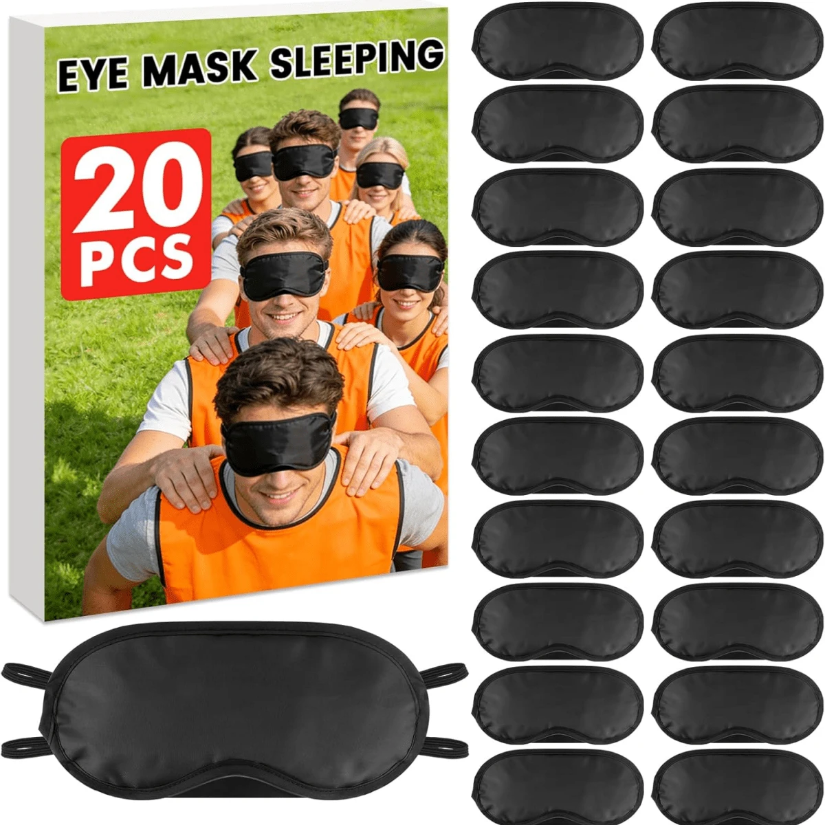 20pcs Black Sleep Eye Masks, Breathable Comfortable Adjustable Strap, Universal Eye Protection Masks For Team Building, Travel, Party - Multicolor - View 1