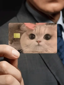 1pc Cute Bow Tie Cat Credit Card Sticker, Adorable Pet Party Birthday Gift, PVC Material Anti-Fingerprint Anti-Scratch Durable Skin, Suitable For Men, Women, Couples, Fits Small Chip Cards, Bank Cards, Credit Cards, Transportation Cards, Student ID Cards For DIY - Type a - View 6