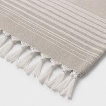 100% Cotton Turkish Beach Towel - Striped Peshtemal With Tassels- Quick-Dry & Soft Boho Beach Blanket - Light Grey - View 3