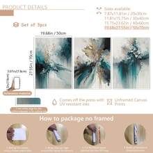 3pcs Set Elegant Turquoise And Gold Abstract Canvas Wall Art Prints - Waterproof, Modern Wall Decor For Living Room, Bedroom, Office And Dorm, Indoor And Outdoor Use, Contemporary Abstract Art Waterproof Canvas Wall Decor, Living Room Wall Decor, Canvas Wall Art, Fashionable Girl Art, Inspirational Quote Art, Home Decor, Canvas Hanging - A - View 16