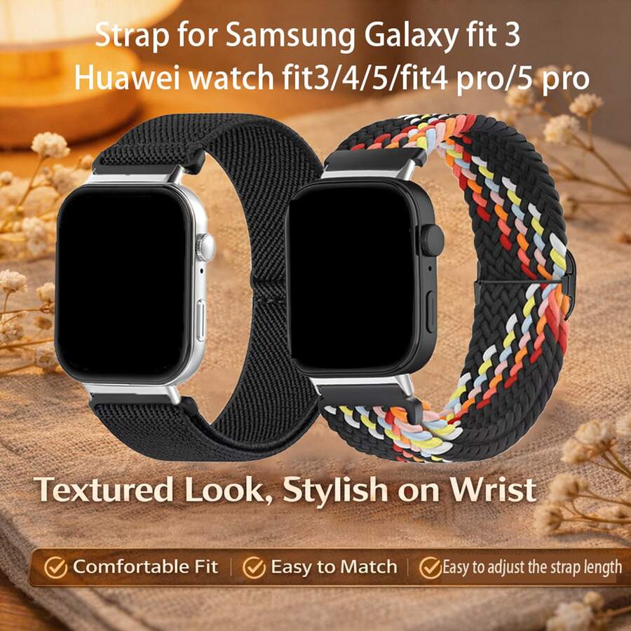 2入快拆替換錶帶 尼龍編織環 相容於 Galaxy Fit 3 & 華為 Watch Fit 3/4/5/4 Pro/5 Pro