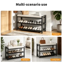 Shoe Bench 80cm Stool Shoe Cabinet Storage Rack Cabinet Bench Rack Organiser Rack - Black and White - View 4