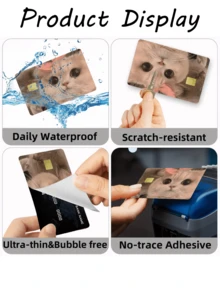 1pc Cute Bow Tie Cat Credit Card Sticker, Adorable Pet Party Birthday Gift, PVC Material Anti-Fingerprint Anti-Scratch Durable Skin, Suitable For Men, Women, Couples, Fits Small Chip Cards, Bank Cards, Credit Cards, Transportation Cards, Student ID Cards For DIY - Type a - View 9