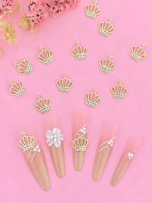 10pcs Silver Crown Shaped Nail Art Decorations Set - Shiny Rhinestone Nail Decor, Suitable For DIY Nail Design, Fragrance-Free, Ideal For Nail Art Enthusiasts Nail Charms - 金色 - 查看 1
