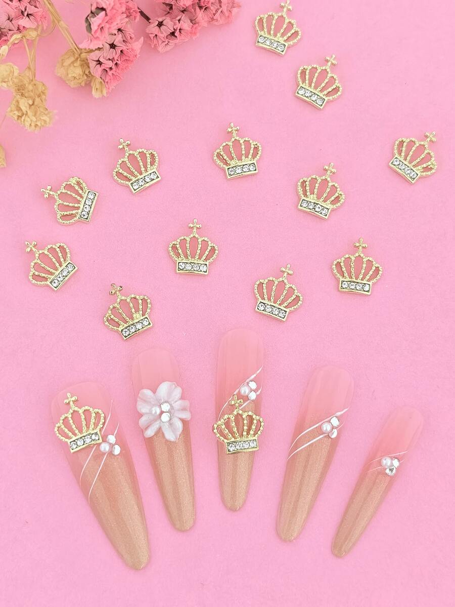 10pcs Silver Crown Shaped Nail Art Decorations Set - Shiny Rhinestone Nail Decor, Suitable For DIY Nail Design, Fragrance-Free, Ideal For Nail Art Enthusiasts Nail Charms - 金色 - 查看 1
