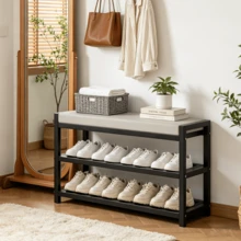 Shoe Bench 80cm Stool Shoe Cabinet Storage Rack Cabinet Bench Rack Organiser Rack - Black and White - View 9