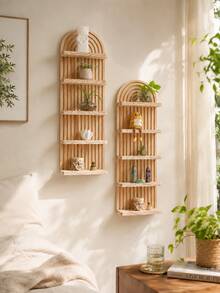 1pc Wooden Arch Top Wall Mounted Shelving Unit, Vertical Bar Design Decorative Display Rack, Modern Home Decor, Suitable For Living Room And Bedroom, Storage Shelf For Displaying Decorative Items - Multicolor - View 4