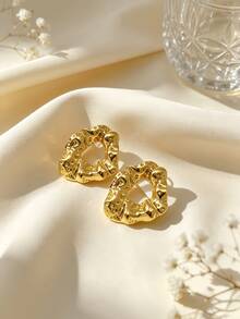 Low Allergenic Stainless Steel Gold-Plated Earrings, Fashionable Geometric Texture Pendant, Thick Design Elegant Earrings For Women, Lightweight Earrings With Matte Finish, Perfect Party Gift, Unique Jewelry Set, Exquisite Fashionable Earrings For Girlfriends - Multicolor - View 3