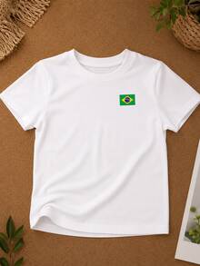 T-Shirt/Blouse For The Brazilian National Team, Brazil World Cup, All Sizes, Family, Patriotic, , Soccer, Unisex, Exclusive BrazilCore - 白色 - 小旗 - 查看 2
