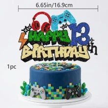 1個亮片 Game On 生日快樂蛋糕插牌，男孩生日裝飾，電玩遊戲控制器與耳機主題蛋糕裝飾，遊戲派對用品 - 彩色遊戲HB - 查看 18