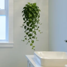 1片仿真綠色常春藤藤蔓牆貼，房間裝飾用乙烯基牆貼，可移除貼紙，居家背景美化牆貼 - 仿真綠蘿藤蔓 - 查看 6