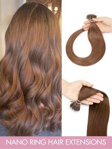 Nano Ring Hair Extensions, Straight Golden Highlights, Micro Link, Glue-Free, Easy Installation, Natural Hair Texture, Suitable For Brides, Weddings, Parties, Daily Wear, Halloween, Christmas, School - 彩色 - 查看 35