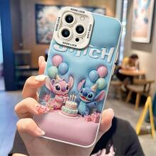 Disney Lilo & Stitch Phone Case, Stitch And Angel Couple Character Print Celebrating A Birthday, Light Blue Themed Background With Cake And Balloon Details, Shockproof TPU Protective Back Cover For IPhone 15 14 13 12 Pro Max, Disney Lilo & Stitch Phone Case For IPhone 17, 16, 15, 14, 13, 12, And 11 Pro, Galaxy S22, S23, S24, S25 Models. A Fun Gift For Family, Friends, Birthdays, Holidays, And Special Occasions. - trắng - Xem 2