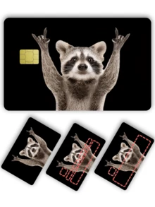 1pc Cute Raccoon Credit Card Sticker, Suitable For Pet Lovers, Valentine's Day, Birthday Gift, Made Of PVC Material, Fingerprint-Proof, Scratch-Resistant, Durable, Suitable For Men, Women, Couples, Decorating Debit/Credit Cards, Transportation Cards, Student ID Cards - Type a - View 2