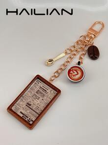 HAILIAN Coffee Themed Bag Charm Keychain, Multi-Charm With Latte Art Cup & Coffee Bean, Retro Poster Pendant, Kawaii Accessory For Coffee Lovers - Black - View 5