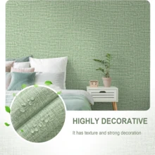 Wallpaper Perekat Diri Linen 196,85 Inci, Stiker Dinding Tekstur 3D, Mudah Dilepas, Wallpaper PVC Perekat Diri, Wallpaper Dekorasi Rumah DIY, Wallpaper Renovasi Rumah Sewa, Versi Tebal 1 Gulungan - hijau - View 11