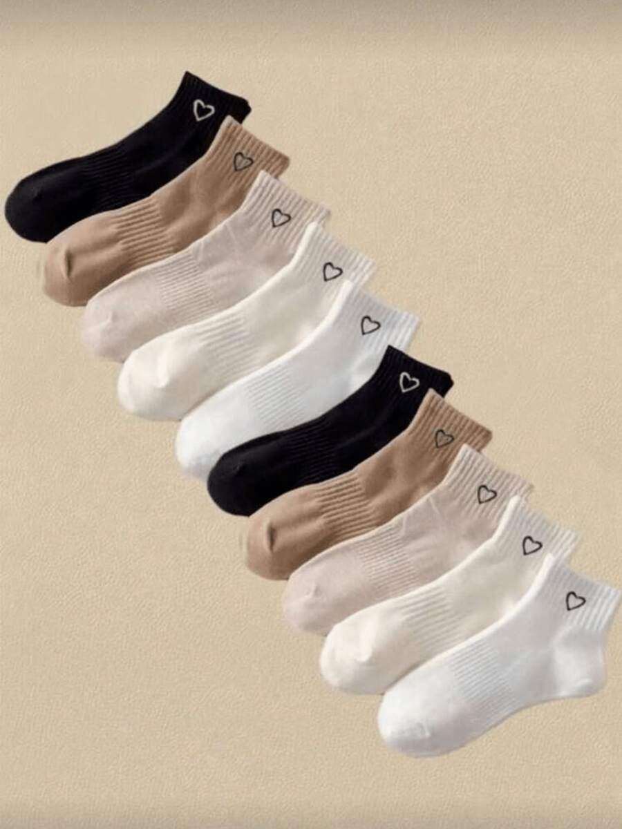 1/5/10/15 Pairs Random Color Heart Pattern Cute & Sweet Daily Casual Soft Breathable Women Short Socks, Suitable For Spring/Summer/All Seasons - Multicolor - View 1