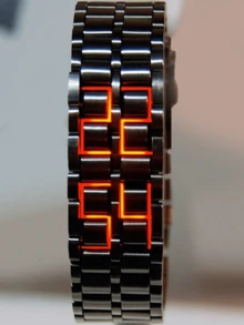 2pcs/Set Fashion New Business Men's Stainless Steel Strap LED Electronic Watch Suitable For Daily Decoration - Black - View 2