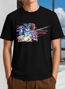 Svart unisex-t-shirt med gruppfoto av Shangri-La Frontier - Anime Fantasy Adventure Crew - Svart - Visa 1