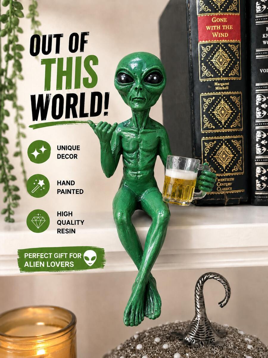 1件樹脂外星人花園雕像,趣味喝啤酒坐姿外星人小雕像,適用戶外庭院露台草坪裝飾,室內層架家居擺飾,創意科幻喬遷禮物,高度15.5cm/6.10in - A - 查看 1