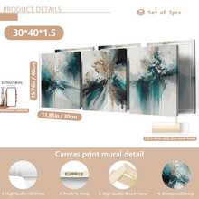 3pcs Set Elegant Turquoise And Gold Abstract Canvas Wall Art Prints - Waterproof, Modern Wall Decor For Living Room, Bedroom, Office And Dorm, Indoor And Outdoor Use, Contemporary Abstract Art Waterproof Canvas Wall Decor, Living Room Wall Decor, Canvas Wall Art, Fashionable Girl Art, Inspirational Quote Art, Home Decor, Canvas Hanging - A - View 12
