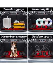 1pc Red & Black Fashion Print Car Trunk Mat - Durable Polyester Floor Mat, Practical For Daily Travel, Loading And Securing Cargo, Car Trunk Mat, Car Interior Decor Accessory - A - View 5